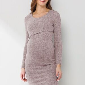 Hello MIZ Long Sleeve Maternity Dress in Soft Mauve, Size XL